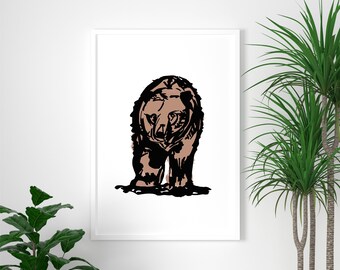 Draag aquarel art print | grizzly beer muur kunst | bos beer print | kinderen dragen print | bosdier | kinderkamer kunst | schattige beer print