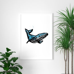 Whale watercolour art print | whale wall art | nursery art | underwater art | nautical design | sea creature | ocean art | whale poster