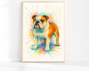 イングリッシュブルドッグの動物肖像画、犬好きのための芸術的なイラスト
