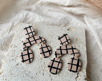 Checkered earrings // hypoallergenic, gift for her