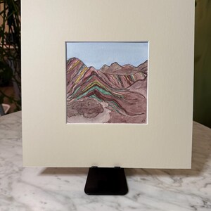 Vinicunca (Montanha Arco-Íris), Peru II | Original pintado à mão com tinta e aquarela