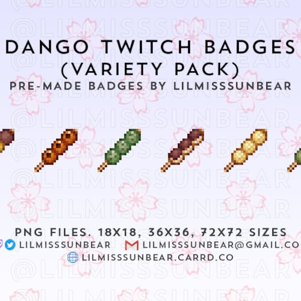 Dango Japanese Food Dessert - Variety Pack | P2U Twitch Sub Badges, Bit Badges | Pixel Art Badges for Streaming