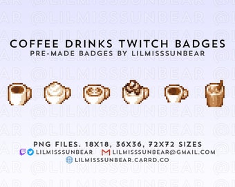 Kaffedrycker | P2U Twitch Sub-märken, Bit-märken | Pixel Art-märken för streaming | Svart, Cappuccino, Latte, Mocha, Espresso, Iced