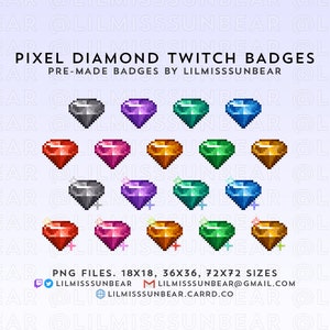 Pixel Diamond Crystal Gem Stone Jewel | P2U Twitch Sub Badges, Bit Badges, Cheer Badges | Pixel Art Badges for Streaming