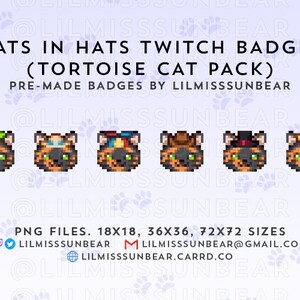 Cats in Hats - Tortoise Cat Pack | Twitch Badge Pixel Art Cat | P2U Twitch Sub Badges, Bit Badges | Pixel Art Badges for Streaming
