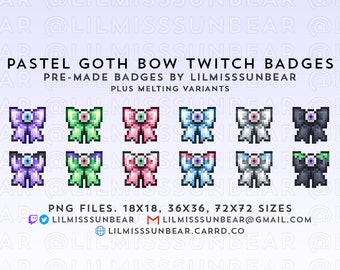 Niedliche Pastel Yami Kawaii Goth Schmelzen Schleife Anstecker | P2U Twitch Sub Badges, Bit Badges | Pixel Art Badges für Streaming