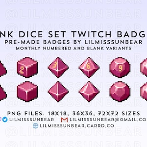 DnD TTRPG Pink Dice Set | P2U Twitch Sub Badges, Bit Badges | Pixel Art Badges for Streaming