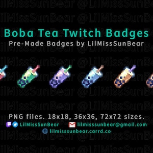 Boba Bubble Pearl Milk Tapioca Tea Drink | P2U Twitch Sub Badges, Bit Badges | Pixel Art Badges for Streaming