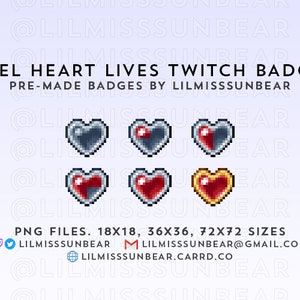 Pixel Heart Lives | P2U Twitch Sub Badges, Bit Badges | Pixel Art Badges for Streaming