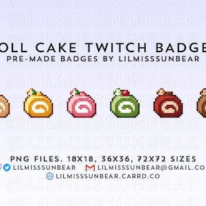 Roll Cake Japanese Dessert | P2U Twitch Sub Badges, Bit Badges | Pixel Art Badges for Streaming