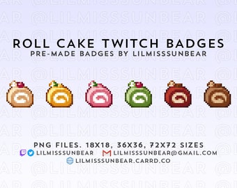Roll Cake Japanese Dessert | P2U Twitch Sub Badges, Bit Badges | Pixel Art Badges for Streaming