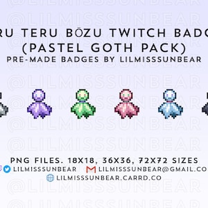 Teru Teru Bozu Japanese Rain Ghost - Pastel Goth Pack | P2U Twitch Sub Badges, Bit Badges | Pixel Art Badges for Streaming