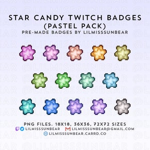 Konpeito Star Jellies Japanese Candy - Pastel Pack | P2U Twitch Sub Badges, Bit Badges | Pixel Art Badges for Streaming