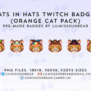 Cats in Hats - Orange Cat Pack | Twitch Badge Pixel Art Cat | P2U Twitch Sub Badges, Bit Badges | Pixel Art Badges for Streaming