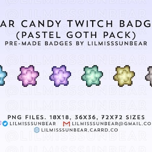 Konpeito Star Jellies Japanese Candy - Pastel Goth Pack | P2U Twitch Sub Badges, Bit Badges | Pixel Art Badges for Streaming