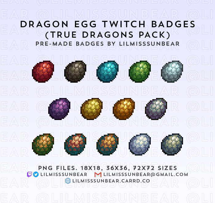 Dnd TTRPG Dragon Egg True Dragons Pack, Chromatic, Metallic P2U Twitch Sub Badges, Bit Badges