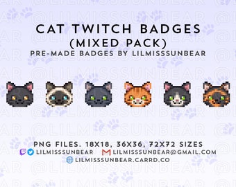 Pixel Art Cats - Pack mixto / insignia de Twitch Pixel Art Cat / P2U Sub insignias, insignias de bits / insignias de Pixel Art para streaming