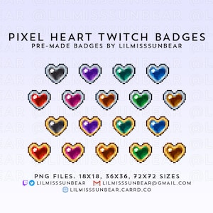 Pixel Hearts | Odznaki subskrybentów P2U Twitch, odznaki bitowe | Odznaki Pixel Art do streamingu