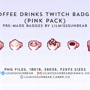 Coffee Drinks - Pink | P2U Twitch Sub Badges, Bit Badges | Pixel Art Badges for Streaming | Black, Cappuccino, Latte, Mocha, Espresso, Iced