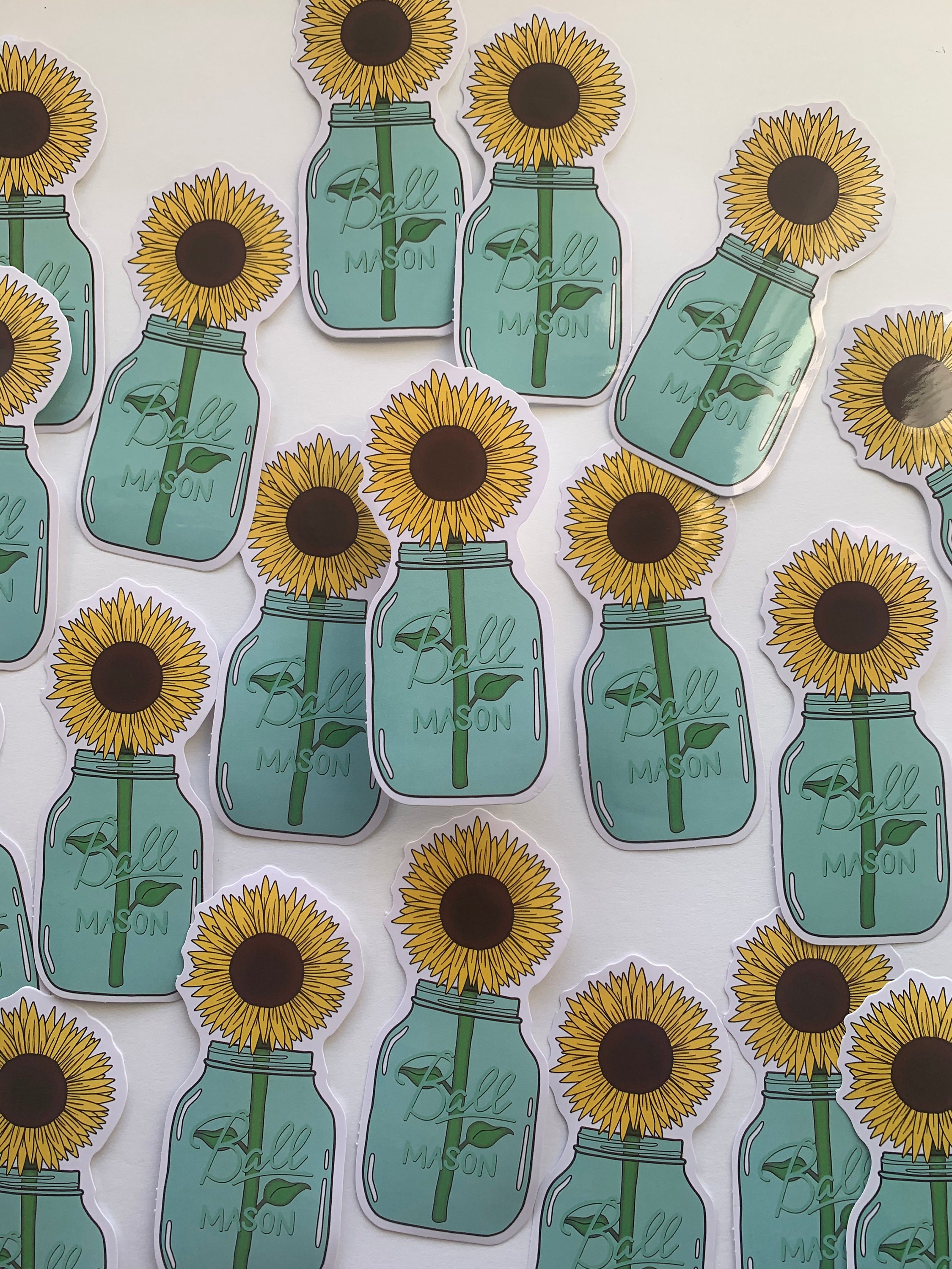 Sunflower in Mason Jar Sticker Flowers Etsy