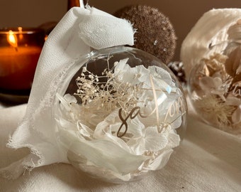 The Christmas Ball - Dried flowers, snow - Christmas tree decoration - Personalized Christmas ball
