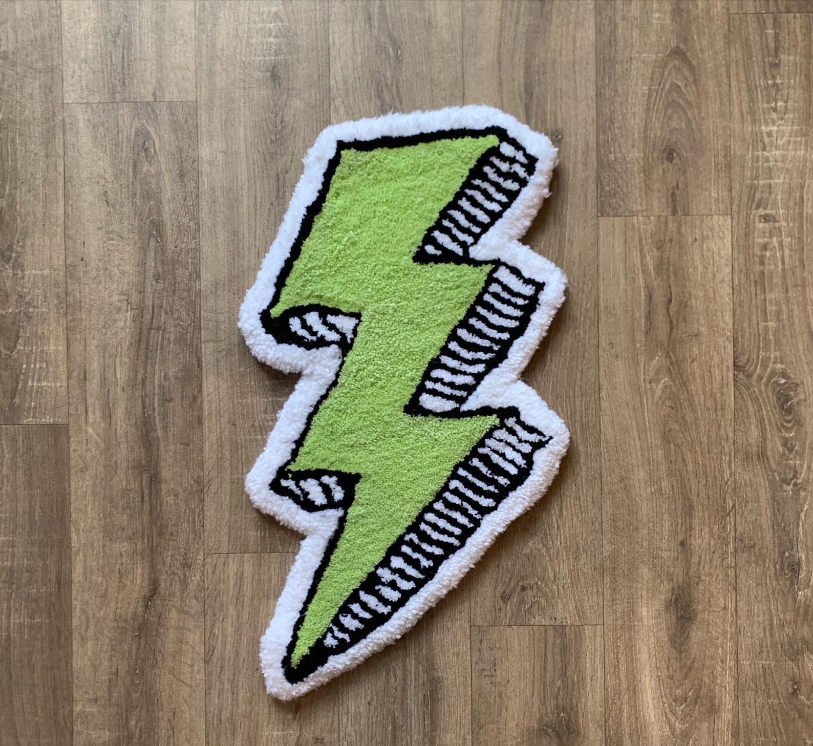 Lightning Bolt Wool Art Wall Piece / Tufted Accent Rug Etsy