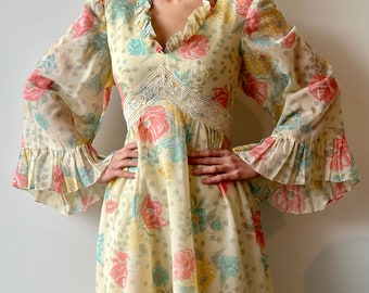 Rare 1970's Dress Bohemian Prairie Dress Angel Sleeves