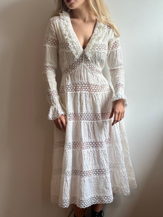 Rare Vintage 1970s Mexican Bohemian Wedding Dress - image 6