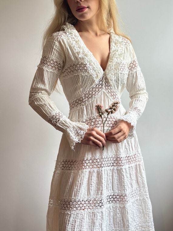 Rare Vintage 1970s Mexican Bohemian Wedding Dress - image 2