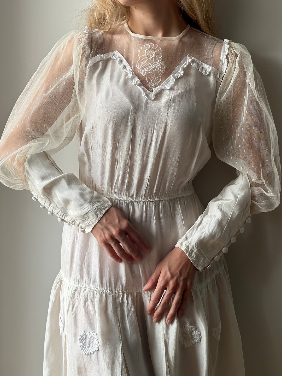 Preorder allow 6 to 8 week Poetry Ivory Lace two piece dress with ivory chiffon sheer lining