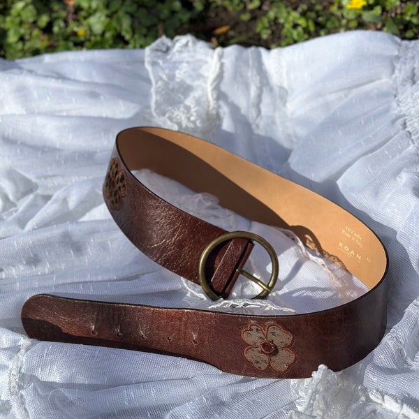 Vintage Brown Leather Bohemian Floral Belt by Koen