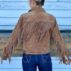 Veste vintage rare en daim marron western à franges style bohème