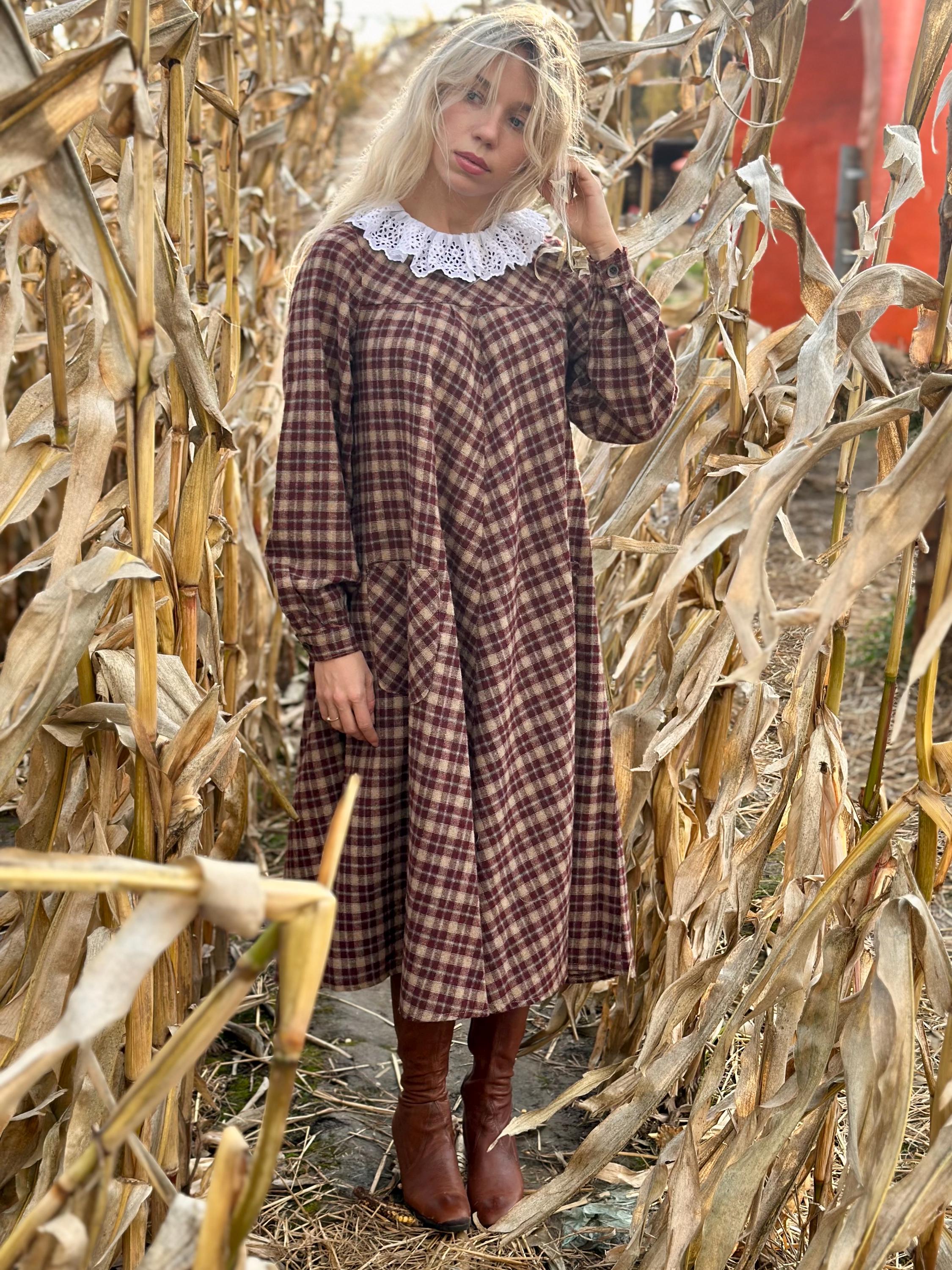 brown check dress self-portrait - Brown Check Chiffon Mini Dress
