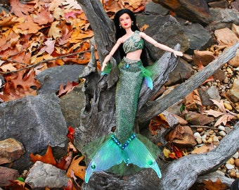 Handmade Sparkling Green Mermaid Costume for 11.5" Fashion Dolls