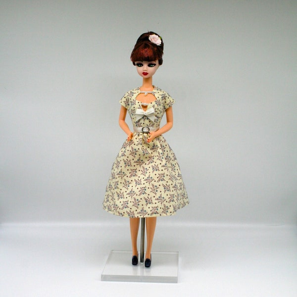 Handmade Vintage Floral Low Cut Gown for 11.5" Fashion Dolls