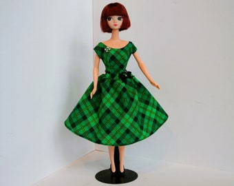 Handmade Vintage 1950s Irish Plaid Dress for 11.5" Fashion Dolls