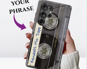 Custom Mix Tape Phone Case, Galaxy S25 Ultra, Personalized Retro Old School Cassette Tape | Galaxy 21 22 23 24 25 26 Plus