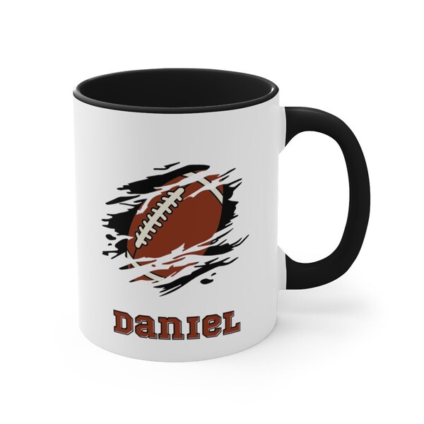 Personalized Football Mug | Accent Coffee Mug, 11oz | Choice of Colors