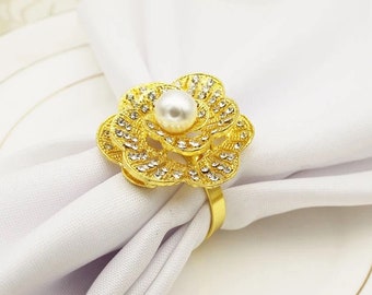 Pearl Flower Napkin Ring|Peal Napkin Ring| Gold Flower Napkin Ring|Napkin Ring|Wedding Napkin Ring|Napkin Ring Holders