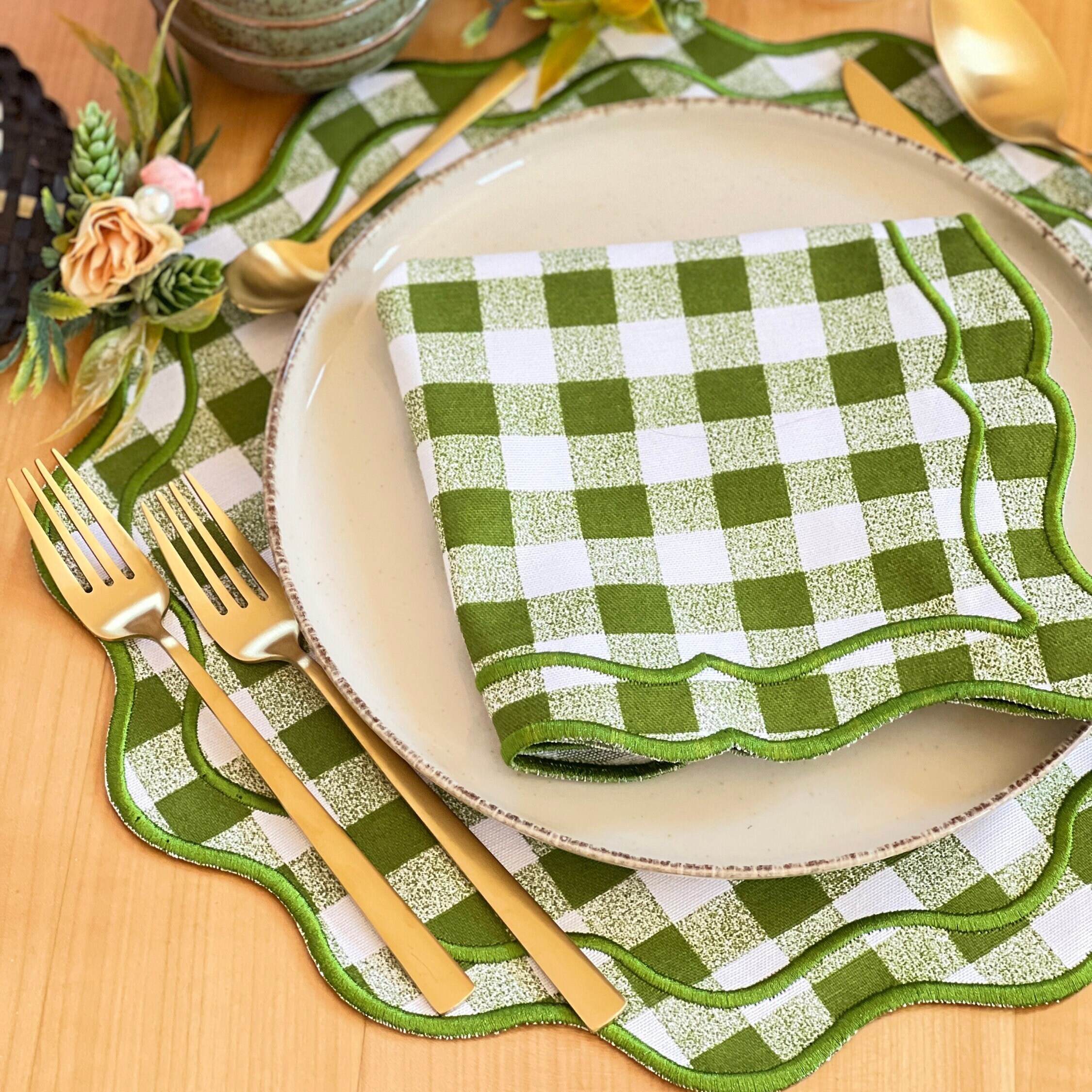 Green Gingham Placemats/gingham Placemats/gingham/gingham Christmas