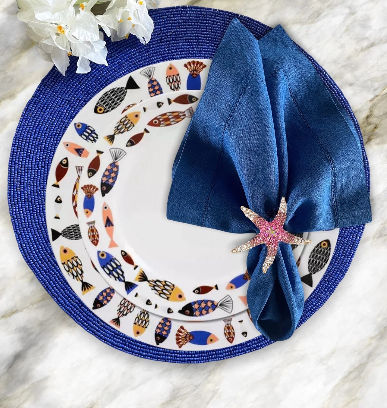 Luxury Handmade Royal Blue Beaded Placemats, Charger Plate Mat, Living