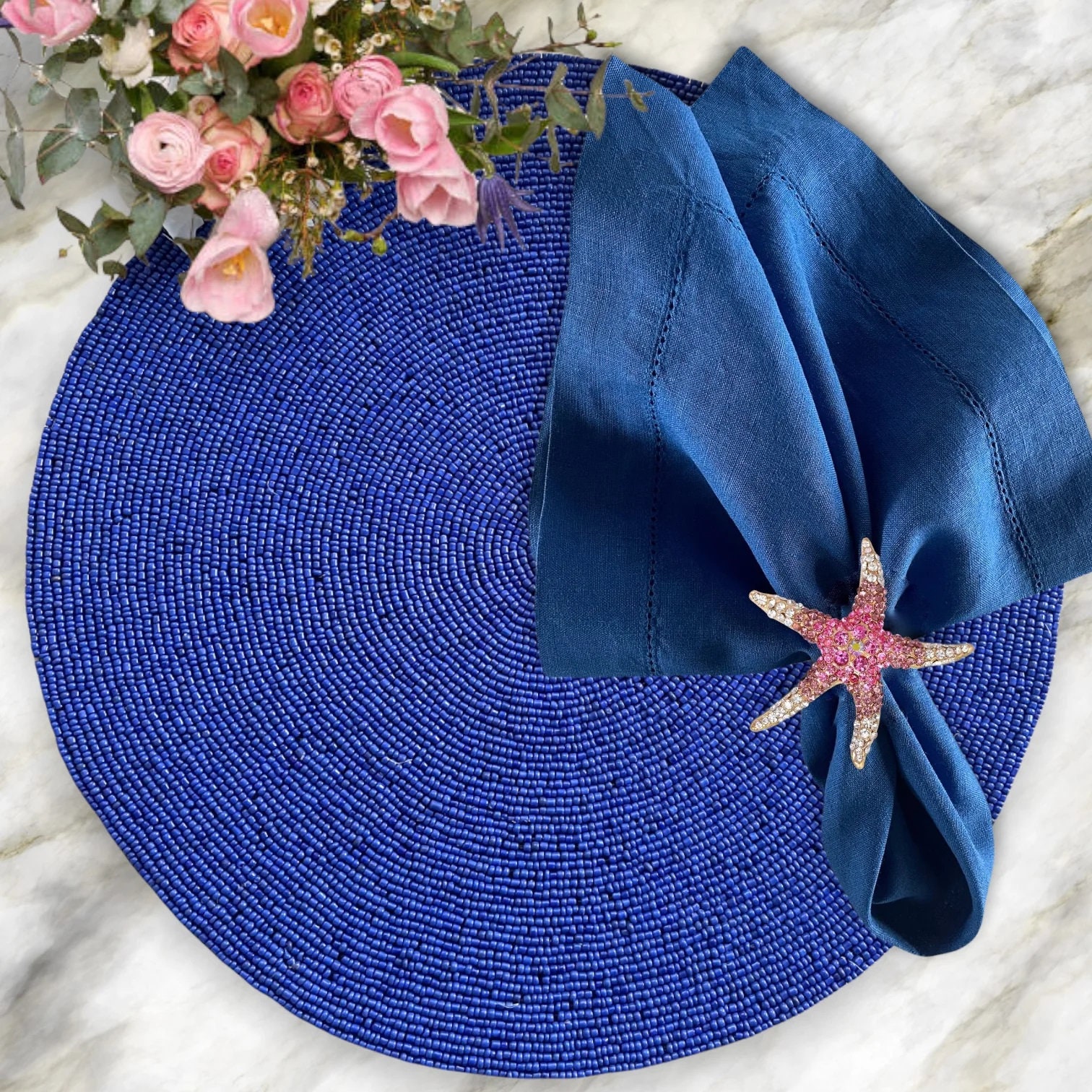 Luxury Handmade Royal Blue Beaded Placemats, Charger Plate Mat, Living