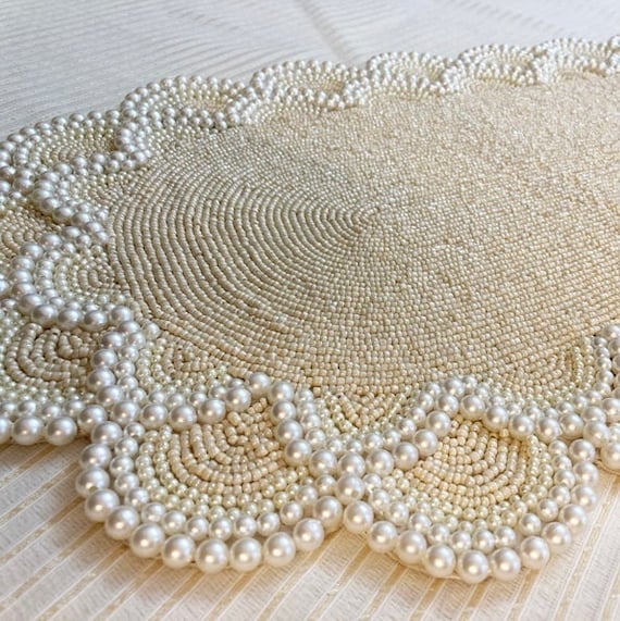 Handmade Table Runner/ Beaded Table Runner/ Pearl Beads Runner