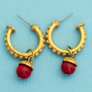 Vintage Tribal Red Beaded Hoop Earrings - E33