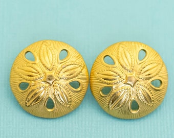 Vintage Abstract Flower Circle Gold Tone Stud Earrings - E1