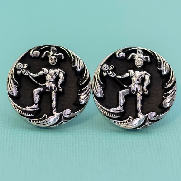 Vintage Jester Clown Cameo Cuff Links - E7