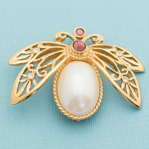 Vintage Gold Tone Firefly Gemstone Brooch by Avon E20
