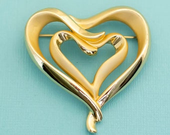 Broche Vintage Cœur En Or - Bijou Ancien, Cadeau Romantique à Petit Prix