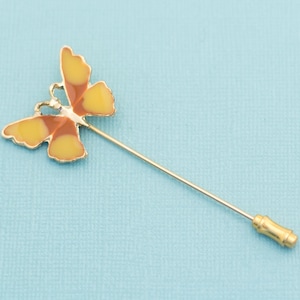 Vintage Yellow Butterfly Gold Tone Stick Pin E21