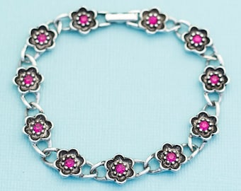 Vintage Pink Flower Floral Art Nouveau 7.5 Inch Bracelet by Avon - E22